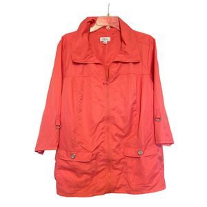 Denim & Co. Active Womens Windbreaker Coral Pink 2X Full Zip Pockets 3/4 Sleeve‎